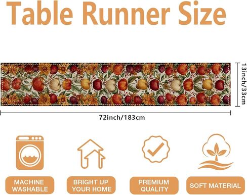 Autumn Fruit Table Runner,Vintage Harvest Apples Floral Autumn Kitchen Dining Decor for Home Family Dinners Holiday Gathering 13x72 Inch in Kuwait