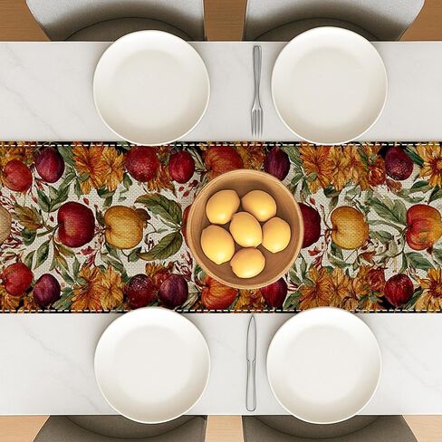 Autumn Fruit Table Runner,Vintage Harvest Apples Floral Autumn Kitchen Dining Decor for Home Family Dinners Holiday Gathering 13x72 Inch in Kuwait