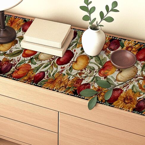 Autumn Fruit Table Runner,Vintage Harvest Apples Floral Autumn Kitchen Dining Decor for Home Family Dinners Holiday Gathering 13x72 Inch in Kuwait