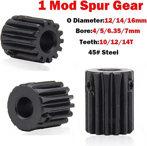 1pcs 1 Mod Pinion Gear Teath: 10/12/14t Spur Gear مع برغي 45# Bore Bore 4/5/6/6.35/7mm ترس ناقل الحركة الأسود (4 مم ، 1M10T) in Saudi Arabia