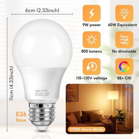 60 واط مكافئ المصابيح LED LED ، 2700K ناعمة دافئة دافئة ، 9W 800 لومينات E26 لمبة قاعدة متوسطة ، غير قابلة للضرب ، 4 عبوة in Kuwait