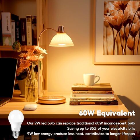 60 واط مكافئ المصابيح LED LED ، 2700K ناعمة دافئة دافئة ، 9W 800 لومينات E26 لمبة قاعدة متوسطة ، غير قابلة للضرب ، 4 عبوة in Kuwait