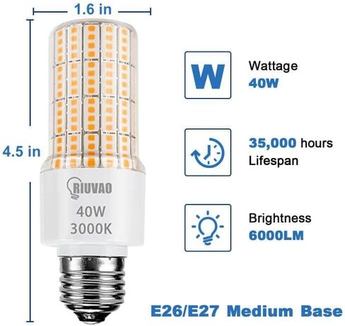 Led corn Light Bulbs 300W Equivalent Super Bright 5000Lm 3000K Warm White led Light Bulb E26/E27 Medium Base 40w Waterproof Led Bulb for Outdoor Indoor Lamp Bedroom Office Garage Warehouse-2 Pack. in Kuwait