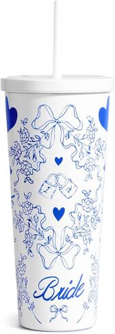 xo, Fetti White + Blue Bride Tumbler, 24 oz. | Bachelorette Supplies, Wedding Morning Drinkware, Bach Party Decorations, Bridesmaid Cup Gift in Saudi Arabia