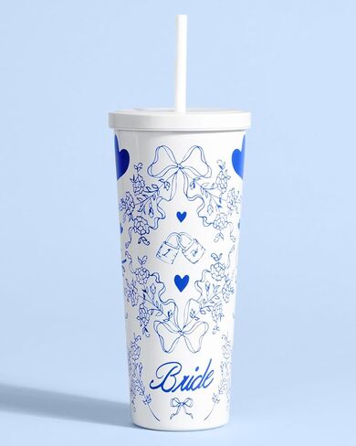 xo, Fetti White + Blue Bride Tumbler, 24 oz. | Bachelorette Supplies, Wedding Morning Drinkware, Bach Party Decorations, Bridesmaid Cup Gift in Saudi Arabia