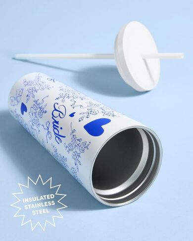 xo, Fetti White + Blue Bride Tumbler, 24 oz. | Bachelorette Supplies, Wedding Morning Drinkware, Bach Party Decorations, Bridesmaid Cup Gift in Saudi Arabia