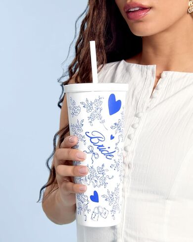 xo, Fetti White + Blue Bride Tumbler, 24 oz. | Bachelorette Supplies, Wedding Morning Drinkware, Bach Party Decorations, Bridesmaid Cup Gift in Saudi Arabia