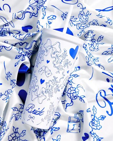 xo, Fetti White + Blue Bride Tumbler, 24 oz. | Bachelorette Supplies, Wedding Morning Drinkware, Bach Party Decorations, Bridesmaid Cup Gift in Saudi Arabia