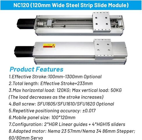 120mm Wide X-Y Z Linear Rail Stage Clean Room Sliding Table 120kg Load Heavy Duty Ball Screw Actuator SFU1605/1610 2*HGR15(600mm SFU1605) in Saudi Arabia