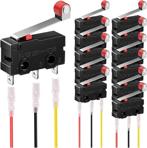 20Pcs Momentary Micro Limit Switch 5A 125V 250V AC SPDT 1NO 1NC 3Pin 19mm Short Hinge Roller Levr Arm Switch Snap Action Button Type with Terminal Wires for Electronic Product Home Appliance in Saudi Arabia