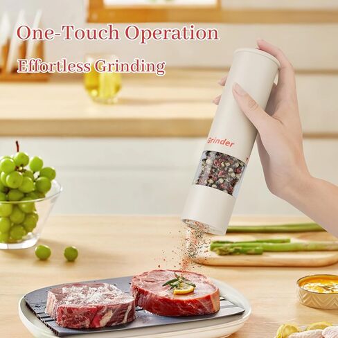 Electric Salt and Pepper Grinder Set, Modern Automatic Pepper Mill Rechargeable & Adjustable Salt Shaker with Storage Base - Festive Kitchen Gift for Home, BBQ, Camping (Beige-1pcs & Red-1pcs) in Saudi Arabia