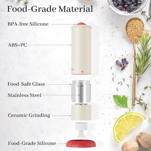 Electric Salt and Pepper Grinder Set, Modern Automatic Pepper Mill Rechargeable & Adjustable Salt Shaker with Storage Base - Festive Kitchen Gift for Home, BBQ, Camping (Beige-1pcs & Red-1pcs) in Saudi Arabia