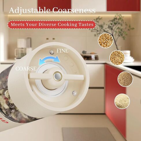 Electric Salt and Pepper Grinder Set, Modern Automatic Pepper Mill Rechargeable & Adjustable Salt Shaker with Storage Base - Festive Kitchen Gift for Home, BBQ, Camping (Beige-1pcs & Red-1pcs) in Saudi Arabia