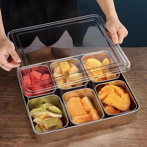 Homaisson 6 PCS Stainless Steel Condiment Boxes, Spice Container Set with Tray & Lid, Condiment Organizer with Spoons in Saudi Arabia