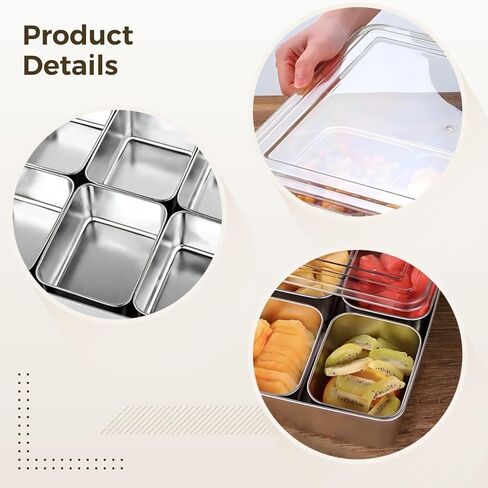 Homaisson 6 PCS Stainless Steel Condiment Boxes, Spice Container Set with Tray & Lid, Condiment Organizer with Spoons in Saudi Arabia