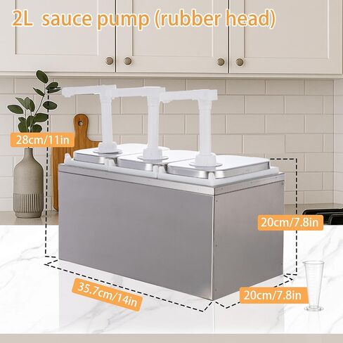 6.34 Quart Condiment Dispenser Pump,Syrup Pump Dispenser with Measuring Cup, Large Capacity Detachable Leak-Proof Design for Sauce, Honey, Syrup,Soy Sauce,Mustard,Cheese (2.11 QT, 3 pumphead) in Saudi Arabia