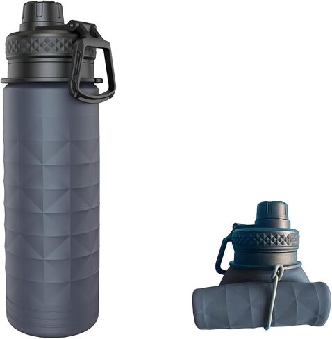 Collapsible Water Bottles, BPA Free 700ml/24oz Silicone Foldable Water Bottle, Portable Sport Water Bottle for Travel Camping Hiking Cycling Yoga Outdoor Adventures (Grey) in Saudi Arabia