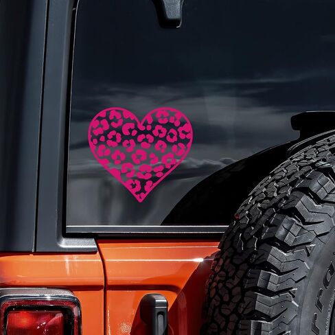 Leopard Print Heart Decal Vinyl Sticker Auto Car Truck Wall Captop | الساخن الوردي | 5.5 "× 5.5" in Saudi Arabia