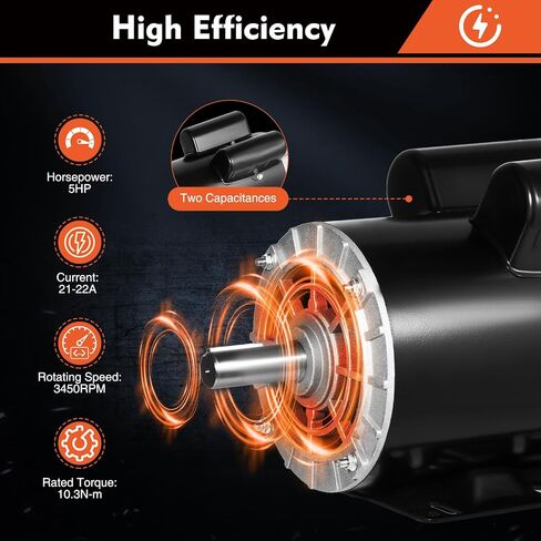 5 HP, 3450 RPM, 208-230 Volt, 60hz, Compressor Electric Motor 7/8" Shaft, 143/5T Frame, Single Phase Air Compressor Motor in Saudi Arabia
