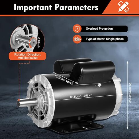 5 HP, 3450 RPM, 208-230 Volt, 60hz, Compressor Electric Motor 7/8" Shaft, 143/5T Frame, Single Phase Air Compressor Motor in Saudi Arabia