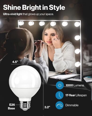 Sunco 12 Pack G25 LED Light Bulbs, Globe Vanity Lights for Bathroom High Output, 1000 LM, 11W (100W Equivalent), 5000K Daylight, Dimmable, E26 Base, Round Frosted Decorative Bulb UL. in Kuwait