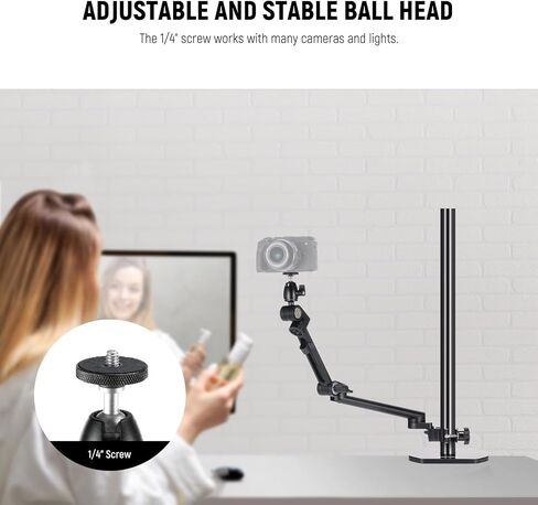 NEEWER Desk Stand with 2 Telescopic Boom Arms Phone Holder for Mic Camera Webcam Ring Light, Desktop Overhead Microphone Mount with C Clamp, Ball Heads, Screw Adapter, Cleaning Cloth, TL253A+DS001 in Saudi Arabia