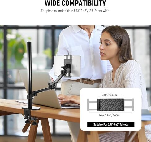 NEEWER Desk Stand with 2 Telescopic Boom Arms Phone Holder for Mic Camera Webcam Ring Light, Desktop Overhead Microphone Mount with C Clamp, Ball Heads, Screw Adapter, Cleaning Cloth, TL253A+DS001 in Saudi Arabia