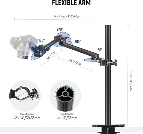 NEEWER Desk Stand with 2 Telescopic Boom Arms Phone Holder for Mic Camera Webcam Ring Light, Desktop Overhead Microphone Mount with C Clamp, Ball Heads, Screw Adapter, Cleaning Cloth, TL253A+DS001 in Saudi Arabia