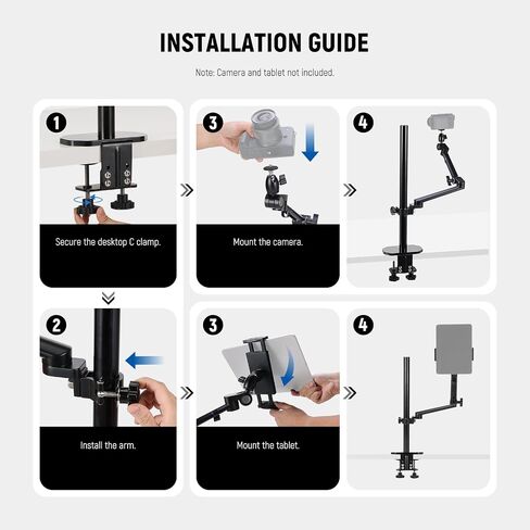 NEEWER Desk Stand with 2 Telescopic Boom Arms Phone Holder for Mic Camera Webcam Ring Light, Desktop Overhead Microphone Mount with C Clamp, Ball Heads, Screw Adapter, Cleaning Cloth, TL253A+DS001 in Saudi Arabia