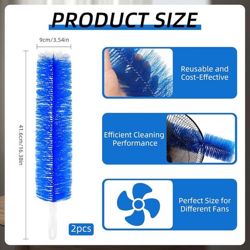 فرشاة تنظيف المروحة 2PCS ، 15.7 × 4 بانحني ، مروحة فرشاة ، وفرشاة ، وفرشاة تنظيف قابلة لإعادة الاستخدام لمحبي الجدول المحمولة لتنظيف المروحة in Kuwait