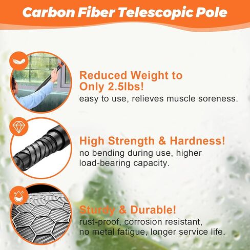 Window Squeegee with Carbon Fiber Extension Pole for Home, 3.5 to 12Ft Window Cleaning Kit Tool Outdoor, Lightweight Professional Window Washing Kit with Rotatable Head & 2 Scrubbers, 2 in 1 in Saudi Arabia
