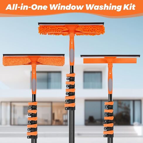 Window Squeegee with Carbon Fiber Extension Pole for Home, 3.5 to 12Ft Window Cleaning Kit Tool Outdoor, Lightweight Professional Window Washing Kit with Rotatable Head & 2 Scrubbers, 2 in 1 in Saudi Arabia