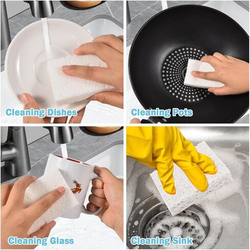 YoleShy White Sponges Kitchen 10 Pack Natural Compressed Cellulose Sponges for Dishes Non Scratch for Household Cookware Bathroom Cars Soft Super Absorbent Reusable in Kuwait