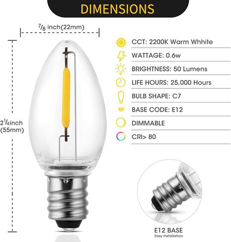 سلك ملحق مونارد مع مصباح مصباح C7 LED ، سلك 6 أقدام مع مفتاح التشغيل/إيقاف تشغيله لمنزل قرية عيد الميلاد ، قرع الهالوين ، قالب ضربة ، أضواء ليلية ، أشجار الخزف العطل ، مشاريع حرفية ، 2 عبوة in Kuwait