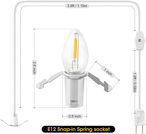 سلك ملحق مونارد مع مصباح مصباح C7 LED ، سلك 6 أقدام مع مفتاح التشغيل/إيقاف تشغيله لمنزل قرية عيد الميلاد ، قرع الهالوين ، قالب ضربة ، أضواء ليلية ، أشجار الخزف العطل ، مشاريع حرفية ، 2 عبوة in Kuwait