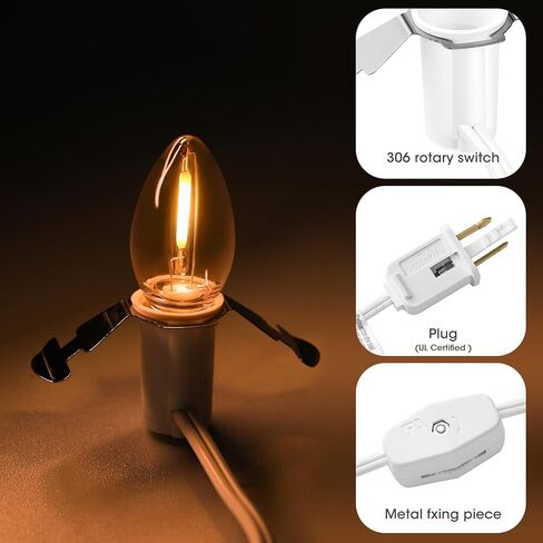 سلك ملحق مونارد مع مصباح مصباح C7 LED ، سلك 6 أقدام مع مفتاح التشغيل/إيقاف تشغيله لمنزل قرية عيد الميلاد ، قرع الهالوين ، قالب ضربة ، أضواء ليلية ، أشجار الخزف العطل ، مشاريع حرفية ، 2 عبوة in Kuwait