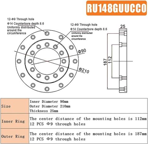 1PC Crossed Roller Bearing RU28 RU42 RU66 RU85 RU124 RU148 Rotational Accuracy P5 Cross Bearing(RU148-G) in Saudi Arabia