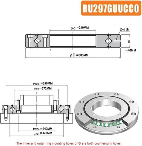 1PC Crossed Roller Bearing RU178 RU228 RU297 RU445 Rotational P5/P4 Cross Bearing Large Size(RU297-X) in Kuwait