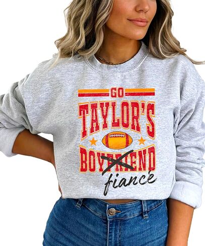 Olive Loves Apple Go Taylor's Fiance Crossed Out Boyfriend Sweatshirt for Women, Teens & Kids Football Sweater in Saudi Arabia
