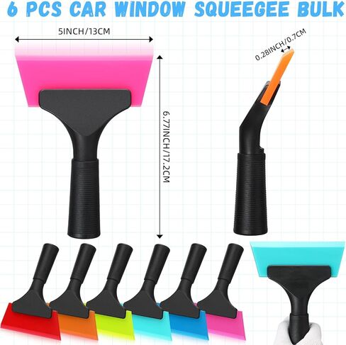 6 PCS Small Squeegee 5 Int Window Tint Silicone Squeegee Cleaning with Non Slip Handle Wiper Window Thinting Toins for Car Glass Mirror Bathour Auto (6 Colors) in Saudi Arabia