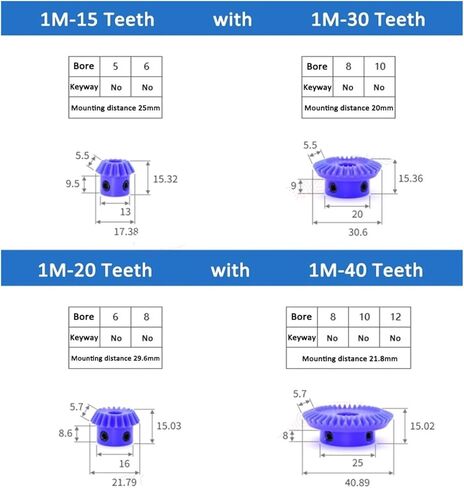 1pc 1: 2 1M نايلون ترس باسر 15 30 20 40 تجويف الأسنان 5 6 8 10 12mm 1 معامل ترس 90 درجة بزاوية التروس البلاستيكية (40 أسنان (تجويف 10 مم)) in Kuwait