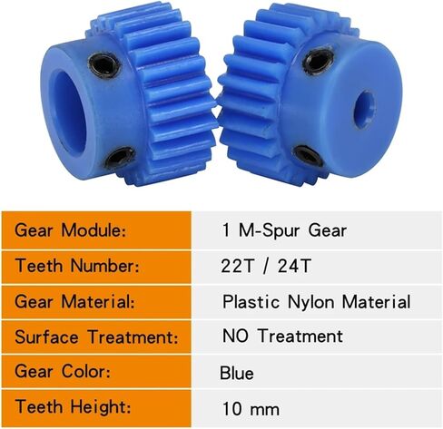 تروس النايلون 1M-22T/24T ارتفاع الأسنان 10 مم أسنان الملعب 3.14 ملم ترس محرك داخلي 5/6/6.35/7/8/10/12 مم أجزاء (8 مم ، 24 أسنان) in Kuwait