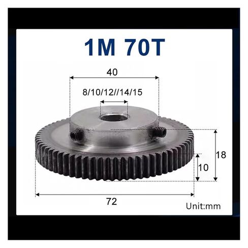 1/2pc 1m70t تحفيز العتاد التجويف 8mm 10mm 12mm 14mm 15mm ترس المحرك 1mod 70 أسنان منخفضة 45# ترس المعادن الصلب للمحرك (12 مم ، 1pc 1m 70 أسنان) in Kuwait