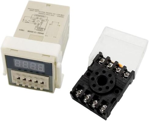 DH48S-1Z Digital LED TIMER TIMER TIME SWITCH DH48S 0.01S-99H99M DIN RAIL AC110V 220V DC 12V 24V مع قاعدة المقبس (AC 110V) in Saudi Arabia