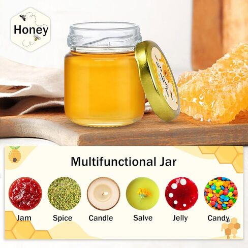 Aliggbent 48 Pack Mini Honey Jars Party Favors in Bulk, 1.5 oz Small Hexagon Glass Honey Jars with Dippers, Lids, Cute Stickers, Bee Charms, Gift Bags and Jute for Baby Showers, Weddings & Birthdays in Kuwait