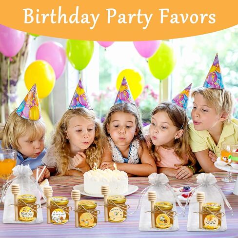 Aliggbent 48 Pack Mini Honey Jars Party Favors in Bulk, 1.5 oz Small Hexagon Glass Honey Jars with Dippers, Lids, Cute Stickers, Bee Charms, Gift Bags and Jute for Baby Showers, Weddings & Birthdays in Kuwait