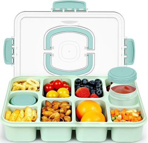 Caperci Original Snackle Box Container-10 مقاطع مقسمة للوجبات الخفيفة مع صينية تقديم الغطاء والمقبض ، وحاويات مضغوطة ، ومقاومة للتسرب ، وآمنة غسالة الصحون ، و BPA-Freen (Mint Green) in Saudi Arabia