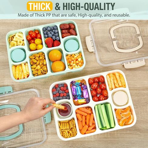 Caperci Original Snackle Box Container-10 مقاطع مقسمة للوجبات الخفيفة مع صينية تقديم الغطاء والمقبض ، وحاويات مضغوطة ، ومقاومة للتسرب ، وآمنة غسالة الصحون ، و BPA-Freen (Mint Green) in Saudi Arabia