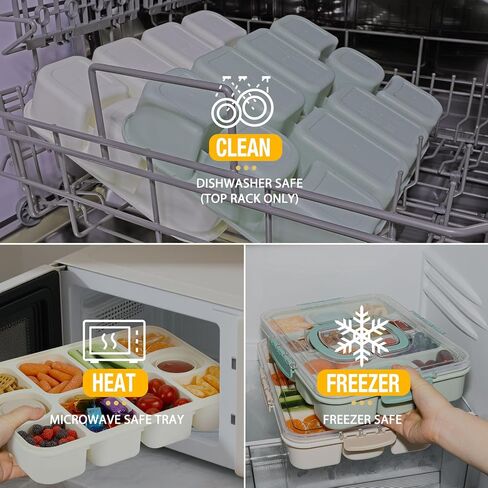 Caperci Original Snackle Box Container-10 مقاطع مقسمة للوجبات الخفيفة مع صينية تقديم الغطاء والمقبض ، وحاويات مضغوطة ، ومقاومة للتسرب ، وآمنة غسالة الصحون ، و BPA-Freen (Mint Green) in Saudi Arabia