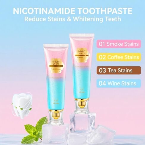 Niacinamide Whitening Toothpaste, Niacinamide Dazzling Toothpastes White, Niacinamide Toothpaste, Teeth Whitening, Toothpastes, Remove Tooth Stains, Gentle Mint, Fresh Breath, Deep Cleaning Care(1pcs) in Saudi Arabia
